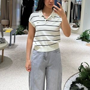 DSIGN Striped Cap Sleeve Polo T-Shirt